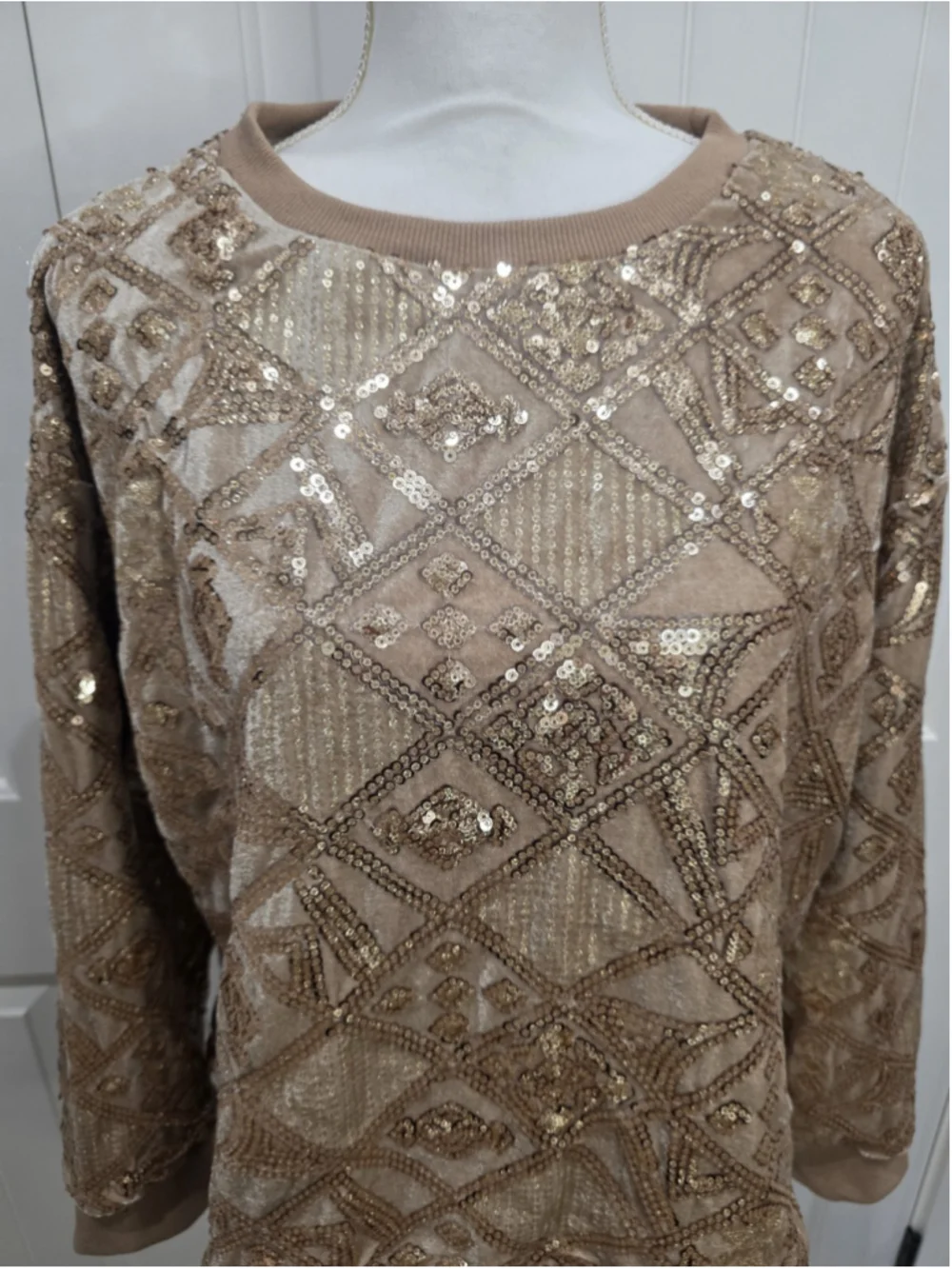 Piper & Scoot Exclusive Sequin Velvet Lounge Set Gold Champagne Top S OS Pants L
